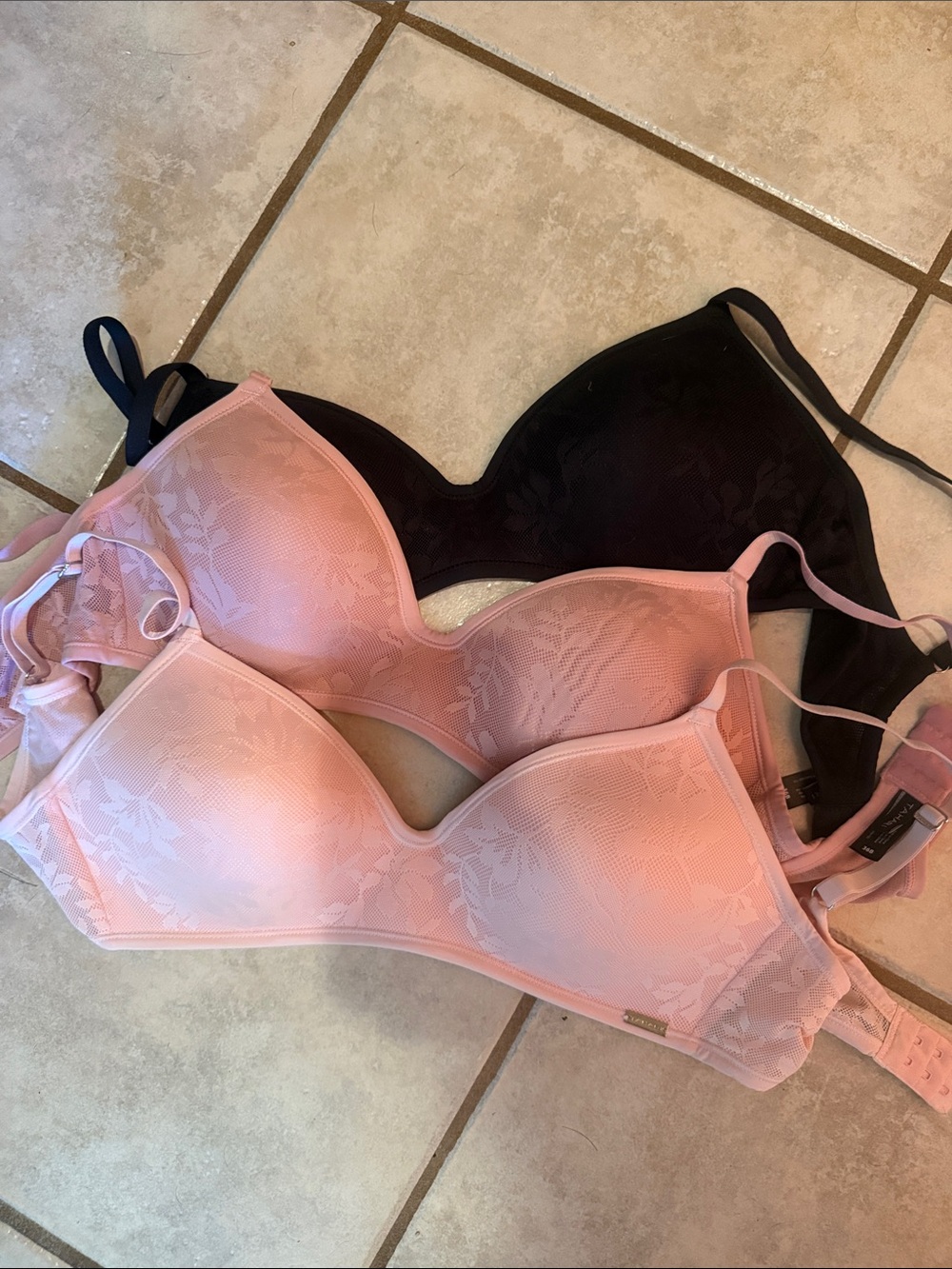 Tahari Pink & Black Lace T-Shirt Bras - Set of 2